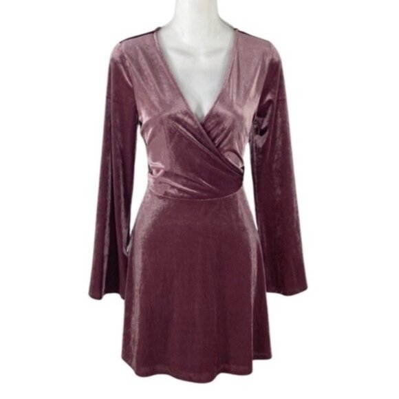 NWT Express pink purple ribbed velvet faux wrap dress Small S W10 - Picture 3 of 12